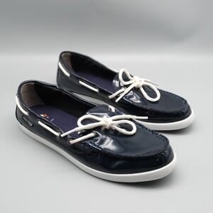 Cole Haan Women's Boat Shoes Navy Blue Patent Leather Slip‎ On Loafers Size 10 B